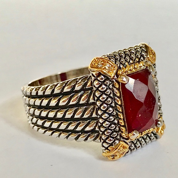 Silver Art Deco Garnet Cocktail Ring Size 8 9 11 - Picture 4 of 8